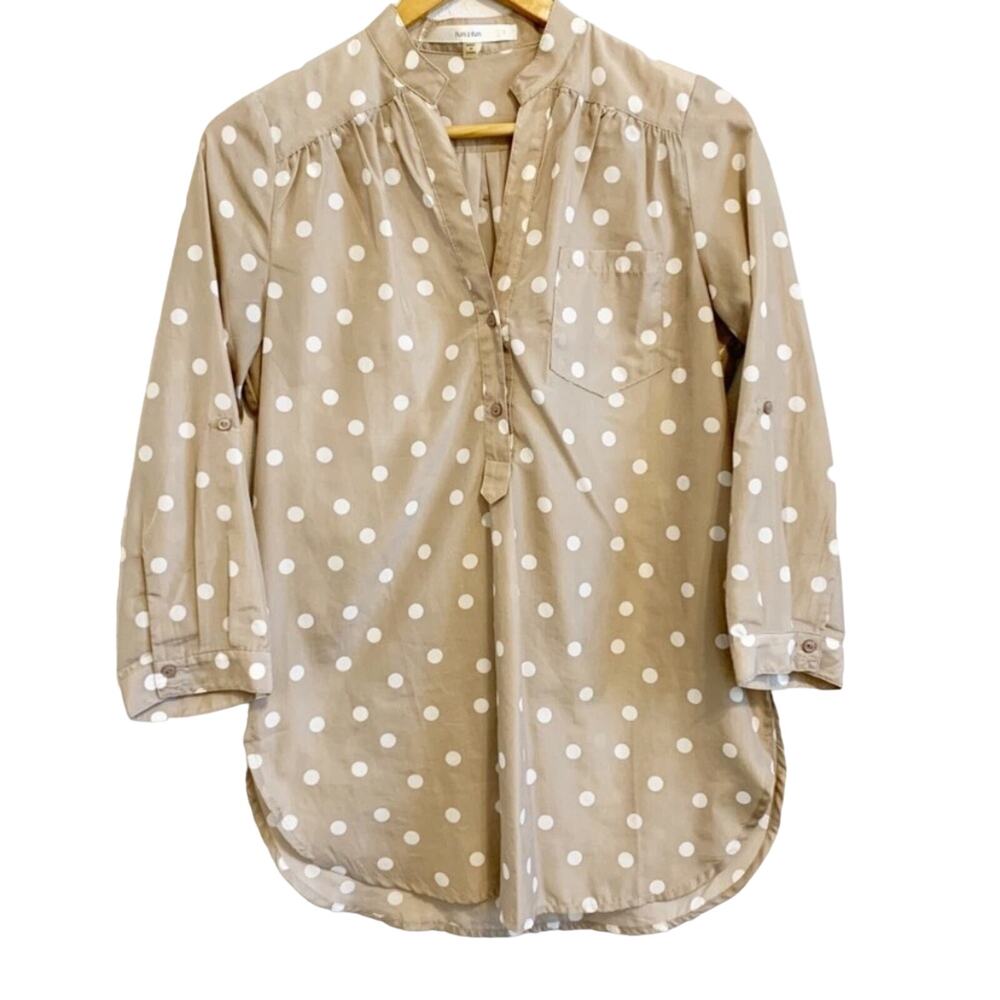 ModCloth Beige and White Polka Dot Button Down Shirt
